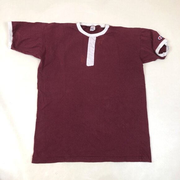 Champion Other - Vintage 80’s Champion Burgundy Ringer Faded T-Shirt Men Size Large USA Made